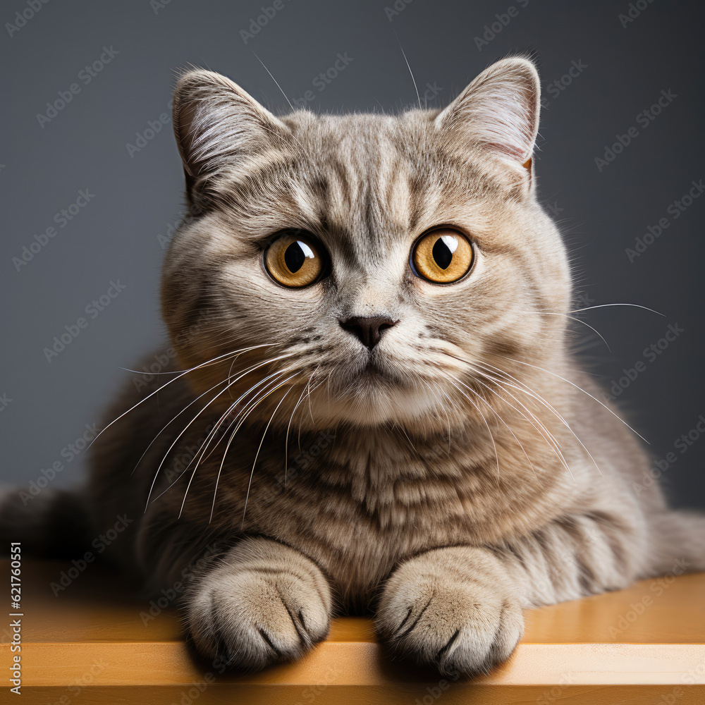 A Scottish Fold cat (Felis catus) with charming dichromatic eyes.