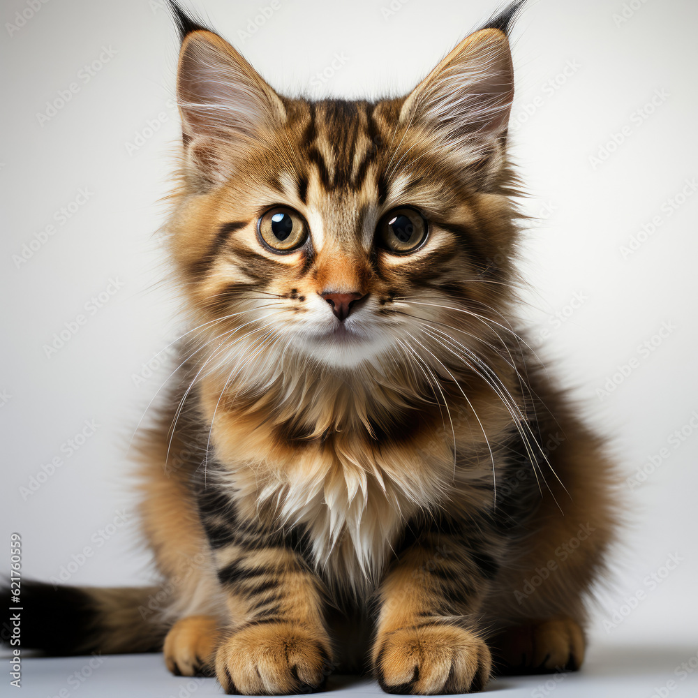 A content Siberian Forest Cat kitten (Felis catus) sitting pretty with a serene expression.