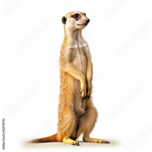 A pensive Meerkat (Suricata suricatta) standing upright.