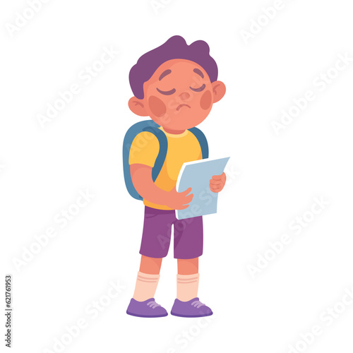 Bullied Boy with Backpack and Sad Face Suffering from Mockery and Sneer Vector Illustration