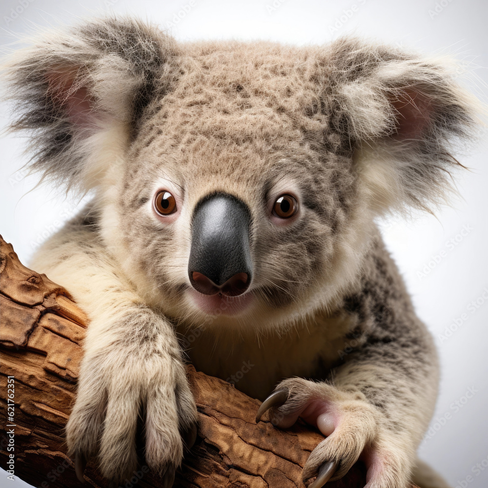 Fototapeta premium A lazy Koala (Phascolarctos cinereus) clinging to a tree branch.