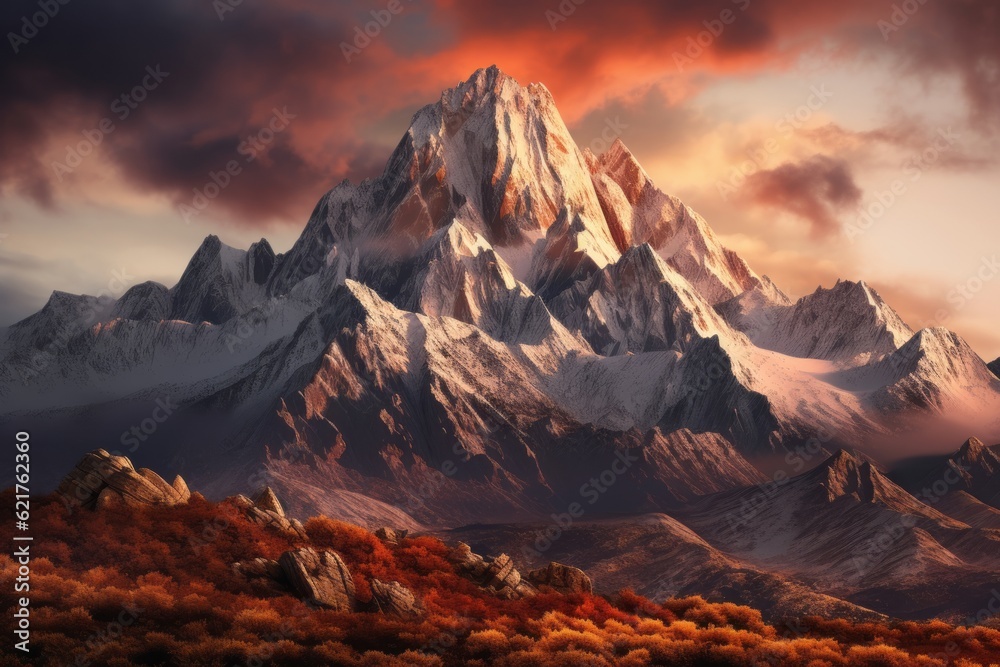 Rocky Mountain Peak During Sunset, Generative AI