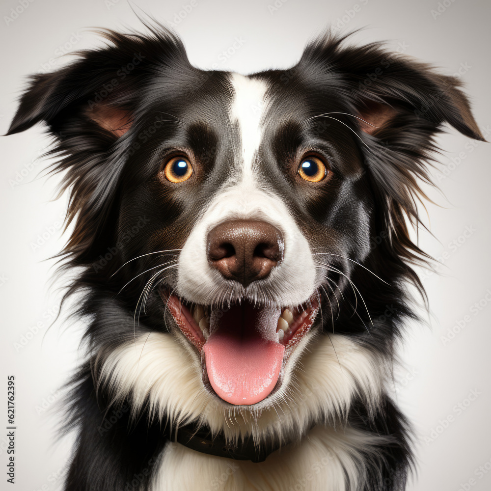 A playful Border Collie (Canis lupus familiaris) with dichromatic eyes.