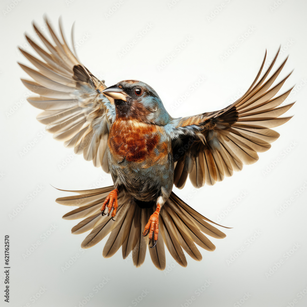 Obraz premium An energetic Sparrow (Passeridae) ready for takeoff.