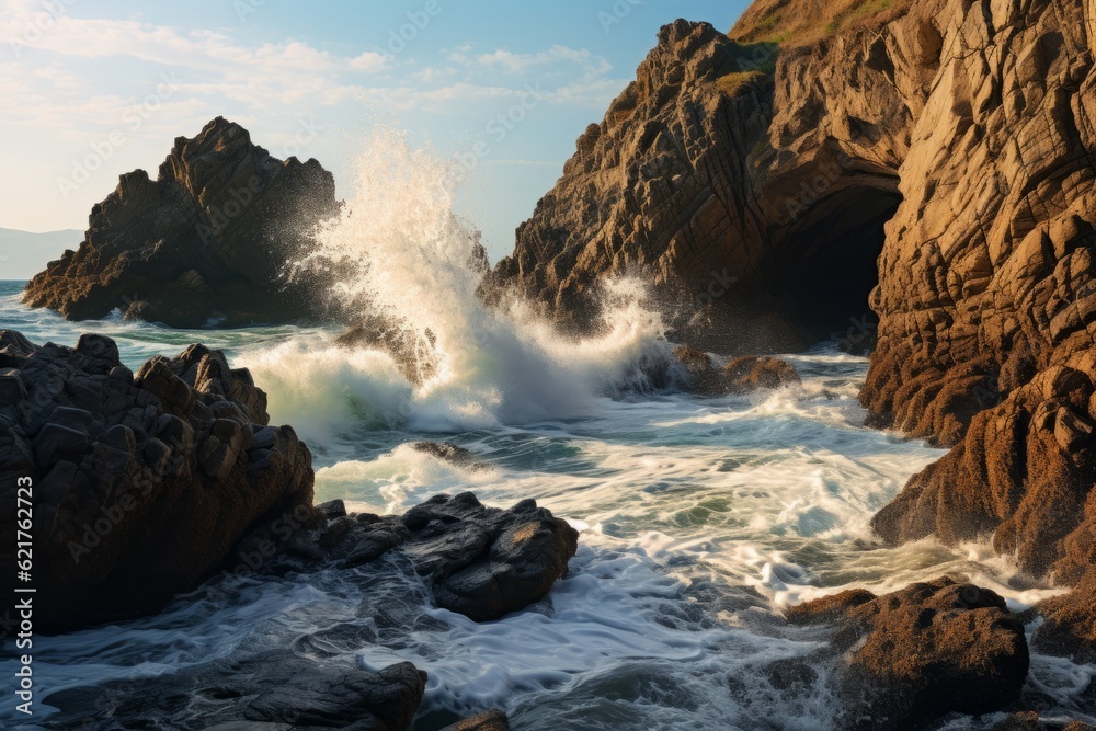 Rocky Shorelines With Crashing Waves, Generative AI