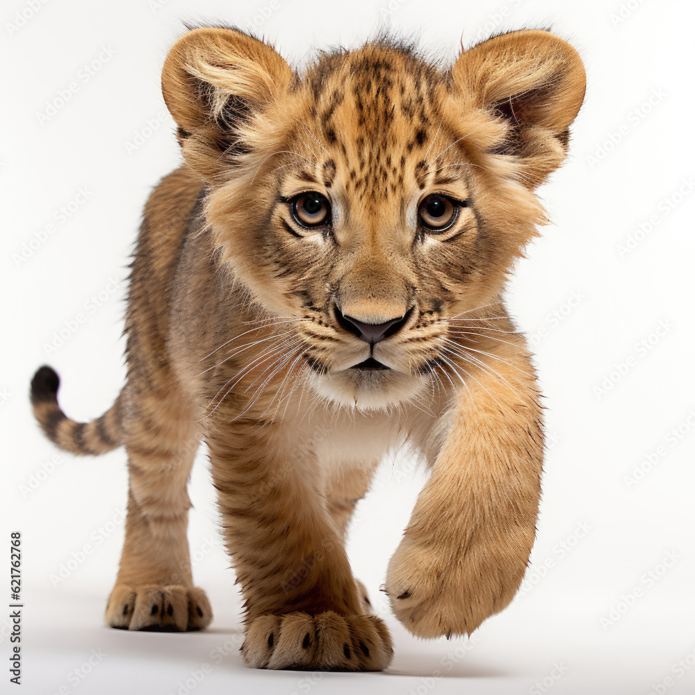 A juvenile African Lion (Panthera leo) playfully prowling.