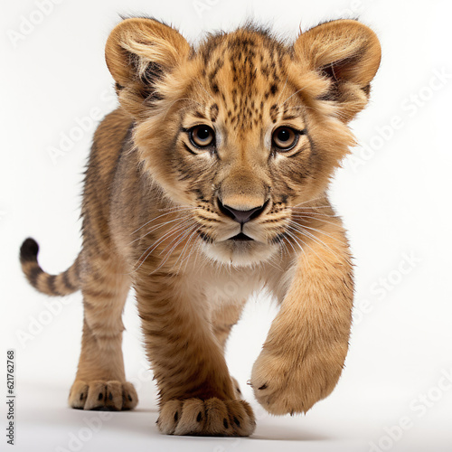 A juvenile African Lion  Panthera leo  playfully prowling.