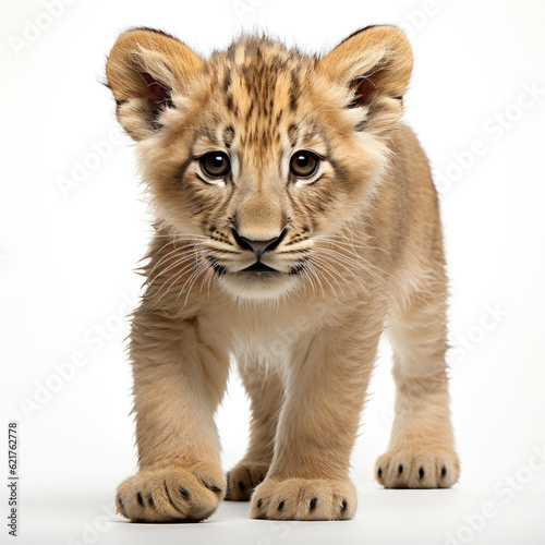 A juvenile African Lion  Panthera leo  playfully prowling.