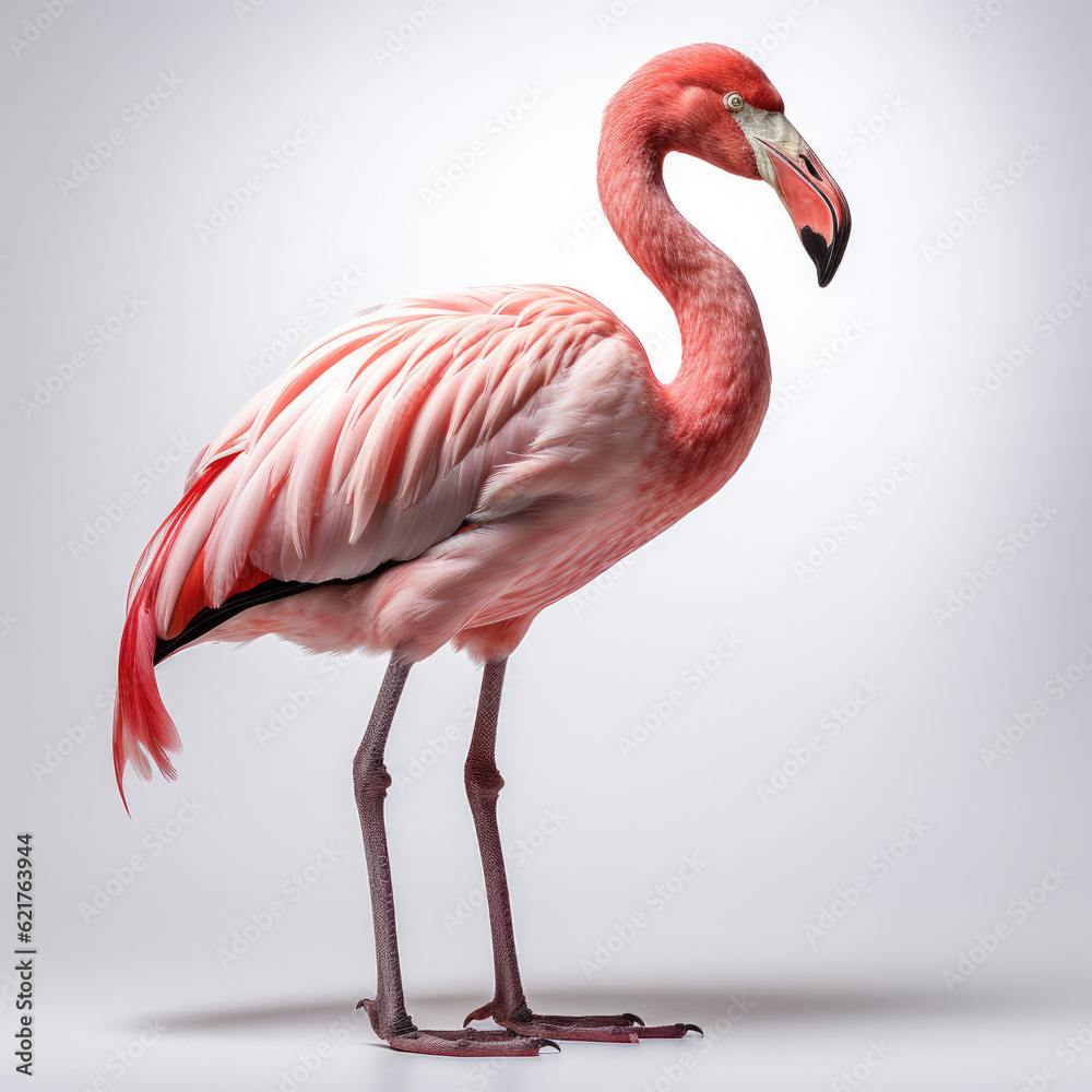 An Elegant Flamingo (Phoenicopterus ruber) standing on one leg.