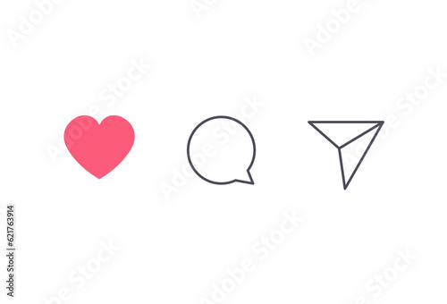 socia media icon 3 types heart symbol comment share vector illustration