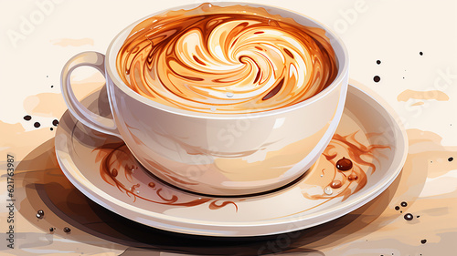 Drawing of a cup of hot cappuccino on a light background
