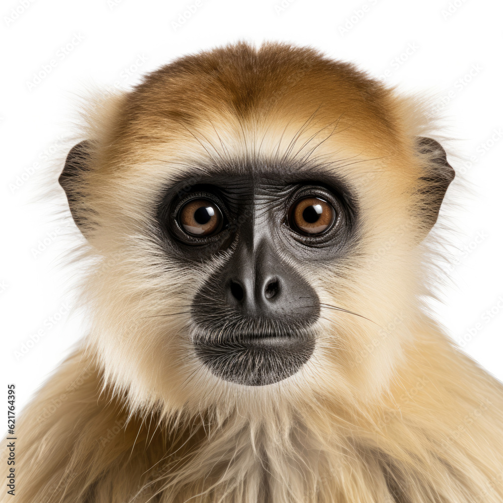 A mesmerizing closeup shot of a gibbon (Hylobates) showcasing its beautiful face and eyes. A mesmerizing closeup shot of a gibbon (Hylobates) showcasing its beautiful face and eyes.