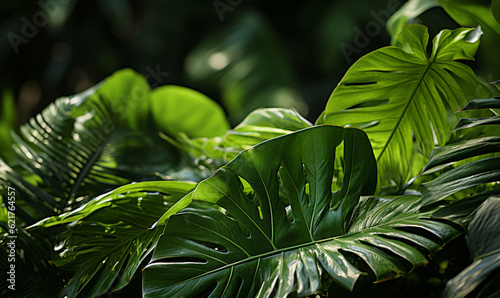 close-up image of lush green tropical vegetation in a jungle