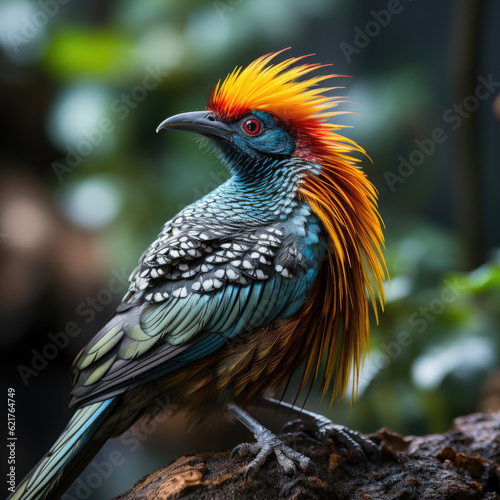 A fascinating bird-of-paradise (Paradisaeidae) displaying its unique plumage in the rainforest. © blueringmedia