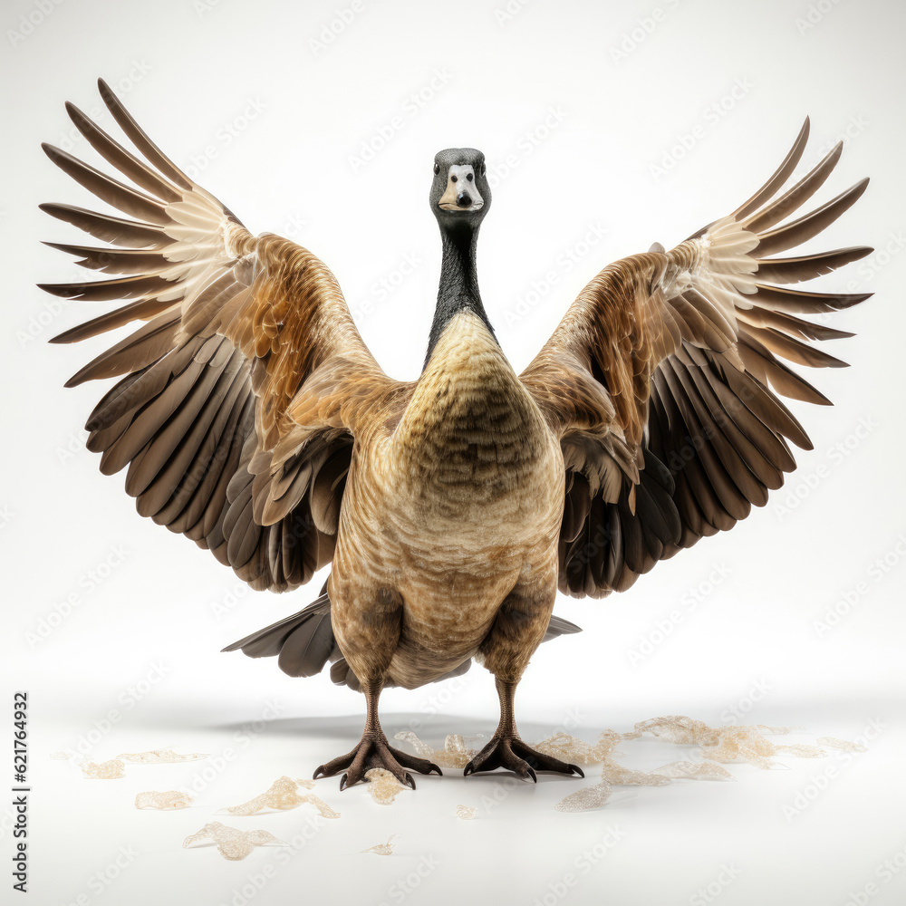 A graceful Canada goose taking flight with wings outstretched.