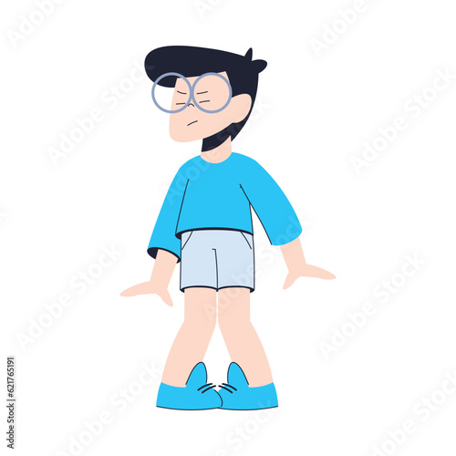Little Boy in Glasses Showing Stop and Deny Gesture Vector Illustration