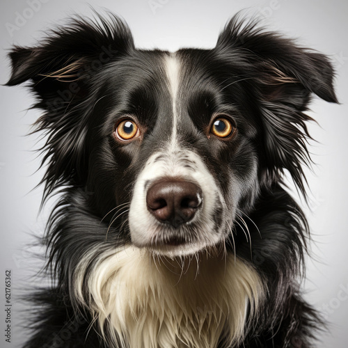 A Border Collie (Canis lupus familiaris) with dichromatic eyes in a staring pose.