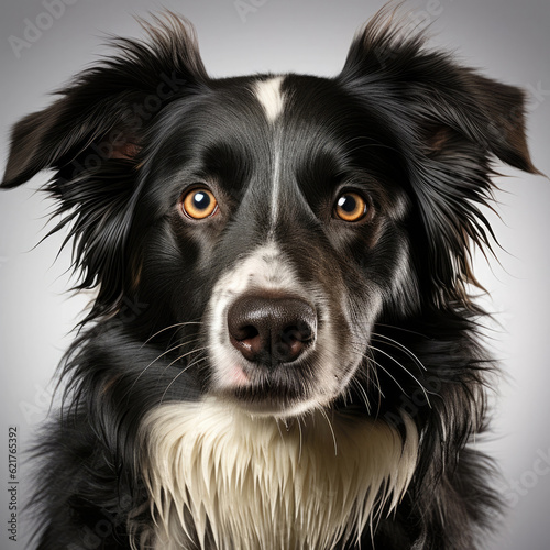 A Border Collie  Canis lupus familiaris  with dichromatic eyes in a staring pose.