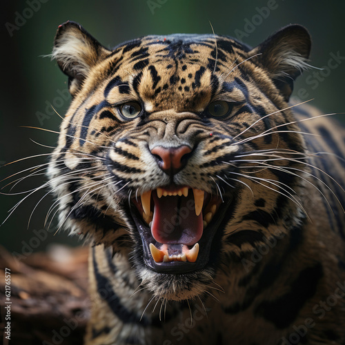 A ferocious clouded leopard  Neofelis nebulosa  ruling over its domain. Taken with a professional camera and lens.