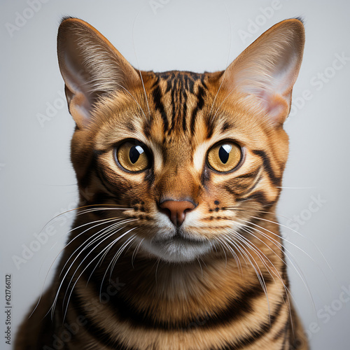 A Bengal cat (Felis catus) sporting dichromatic eyes. © blueringmedia