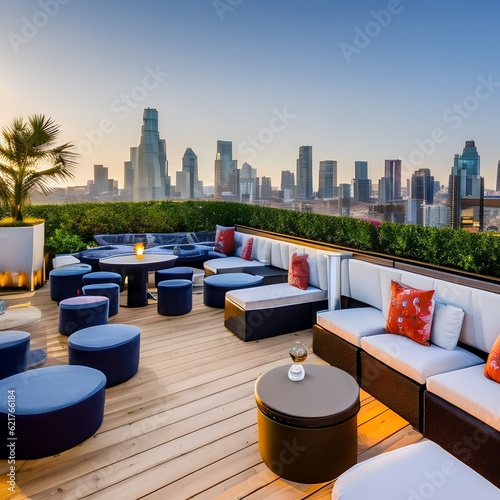 50 A chic rooftop bar with panoramic city views, stylish outdoor seating, and trendy mixology cocktails, offering a vibrant nightlife experience3, Generative AI