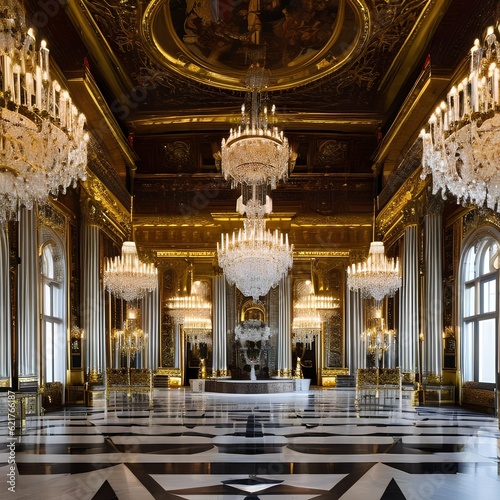 2 An opulent palace with grand chandeliers, marble columns, and intricate gold detailing, fit for royalty3, Generative AI