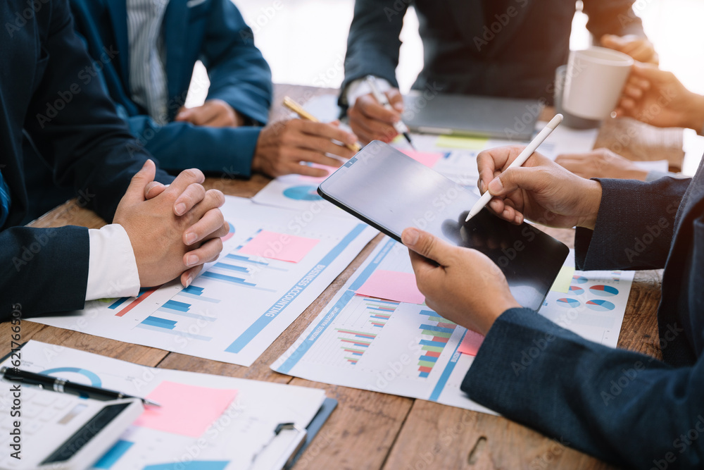business team discuss with new startup project Idea presentation, analyze planning and financial statistics and investment market at office. business team discuss with new startup project Idea presentation, analyze planning and financial statistics and investment market at office.