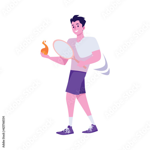 Tennis player male character in full length, flat vector illustration isolated.