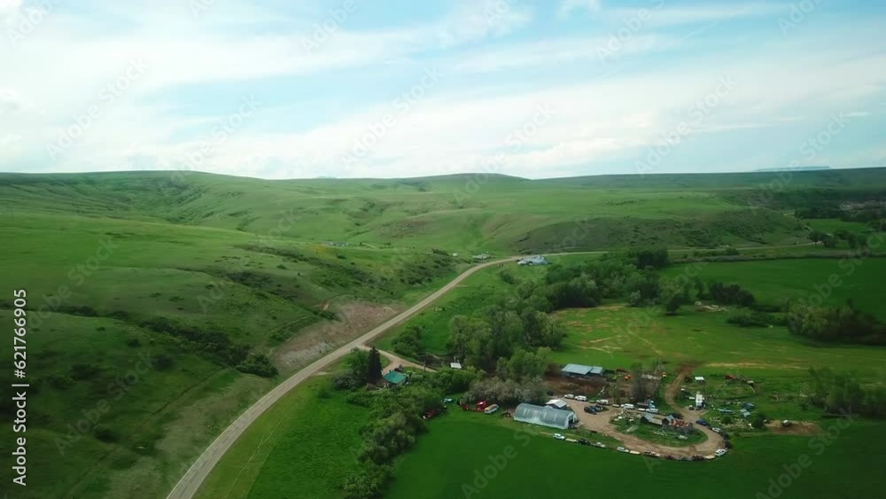 Aerial Shot Of Green Landscape Against Sky, Drone Flying Backward Over Idyllic Field - Billings, Montana Aerial Shot Of Green Landscape Against Sky, Drone Flying Backward Over Idyllic Field - Billings, Montana