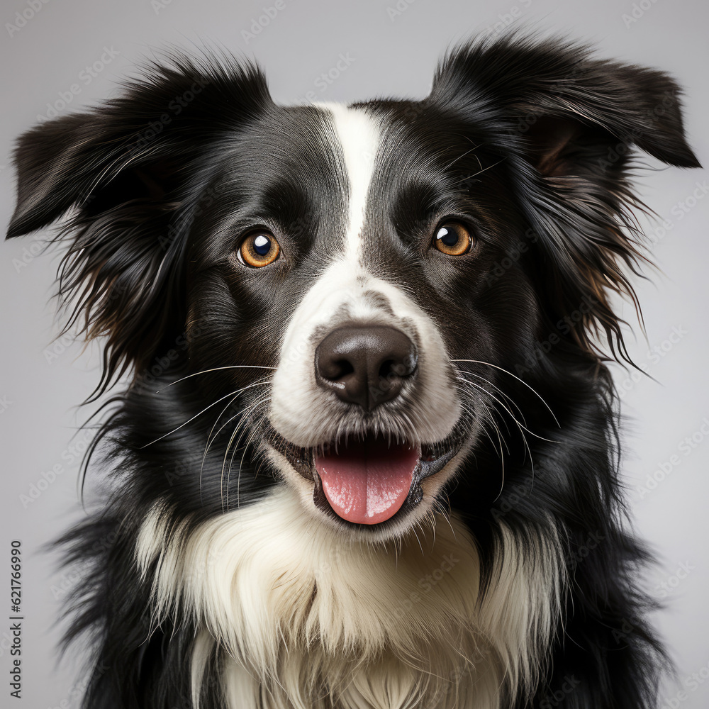 A Border Collie (Canis lupus familiaris) with fascinating dichromatic eyes lying down.