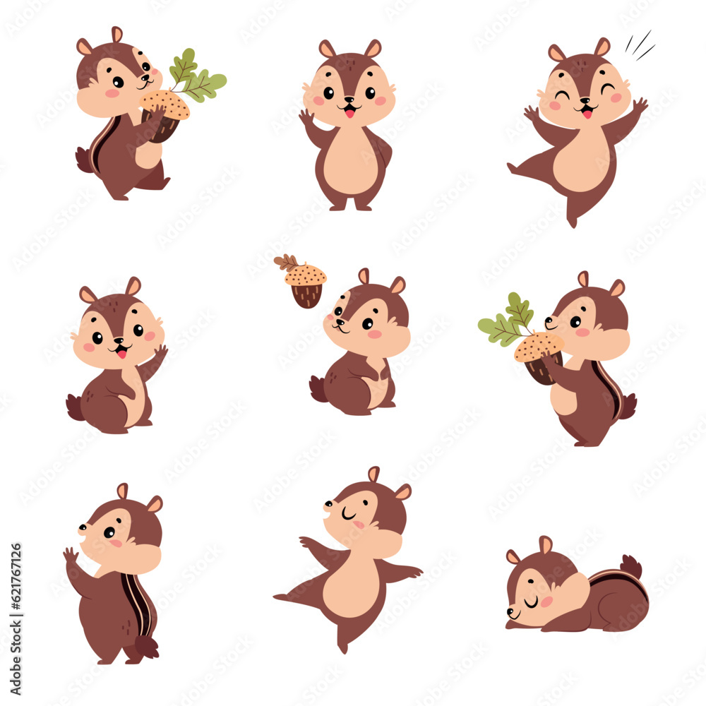Funny Chipmunk Character with Cute Snout Engaged in Different Activity Vector Set Funny Chipmunk Character with Cute Snout Engaged in Different Activity Vector Set