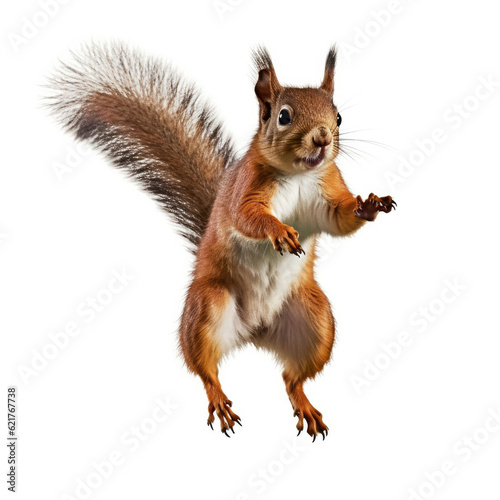 An active Squirrel (Sciurus carolinensis) ready to jump. © blueringmedia