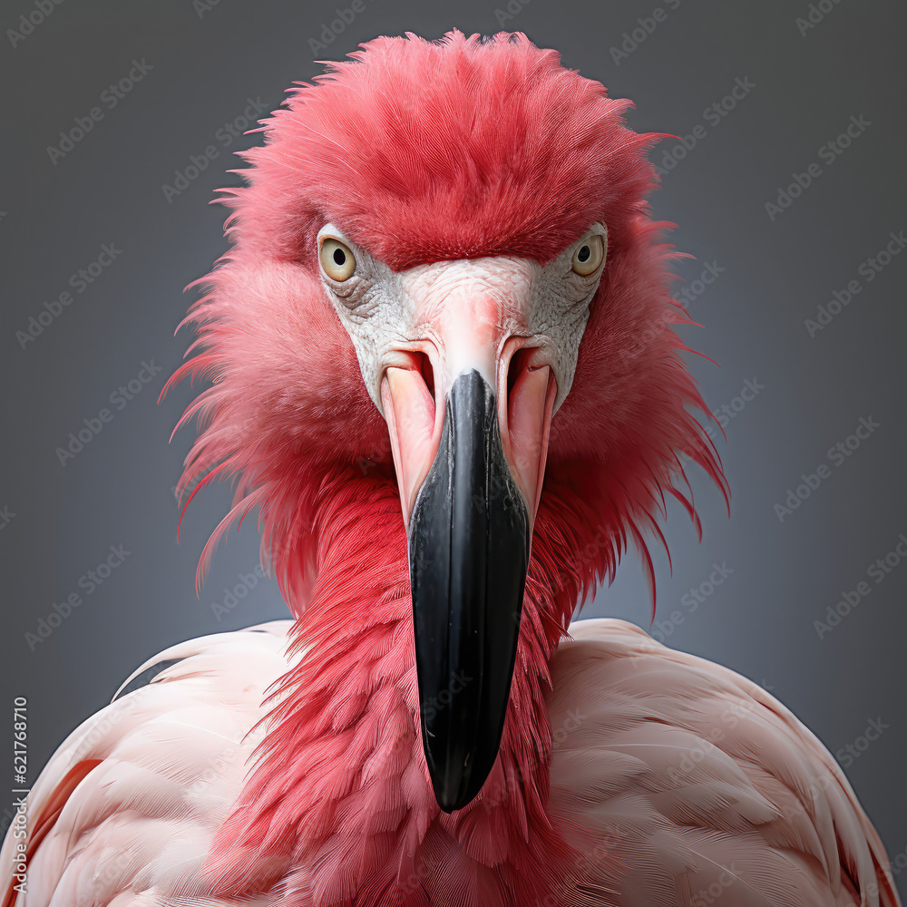 Fototapeta premium An elegant closeup shot of a Flamingo (Phoenicopteridae) showcasing its high detail plumage and graceful neck.