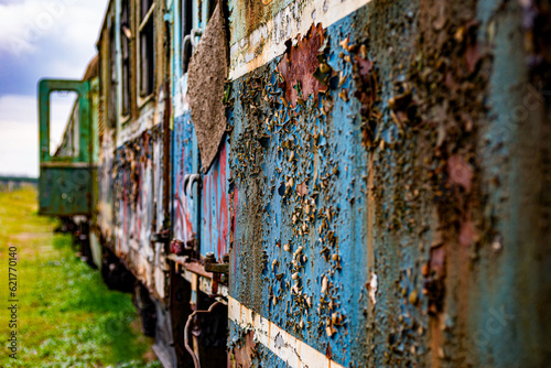Old electric train wagon perspective background © webstoodio