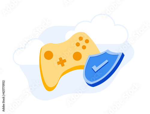 Experience secure cloud gaming. Play favorite games anytime, anywhere. Enjoy seamless gameplay with joystick or gamepad and cloud game service. Vector illustration of gaming concept