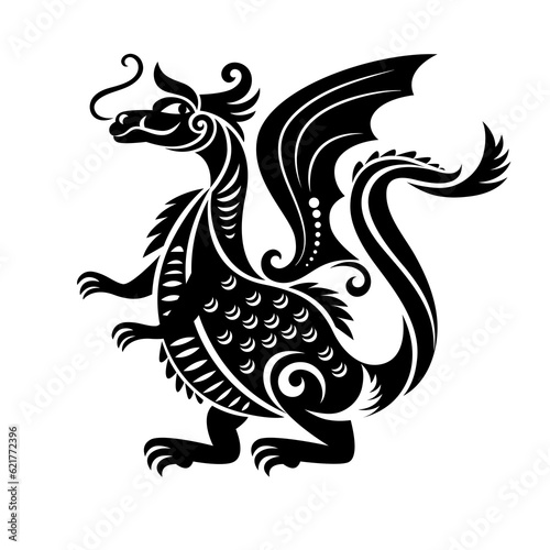 Black and white stylized dragon. Logo design. Symbol of Chinese New Year.