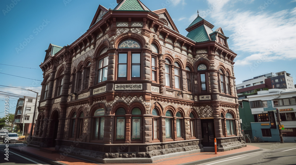 where ornate Victorian-style architecture transports you to a bygone era of elegance and charm. 🎵🏰✨ Immerse yourself in the captivating details of this architectural masterpiece in this shot.