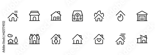 House icons set. Home icon collection. Real estate. linear Editable Stroke. Line, Solid, Flat Line, thin style and Suitable for Web Page, Mobile App, UI, UX design.