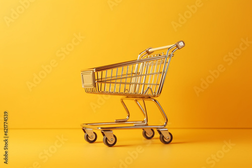 Shopping cart on a yellow background