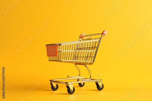 Shopping cart on a yellow background