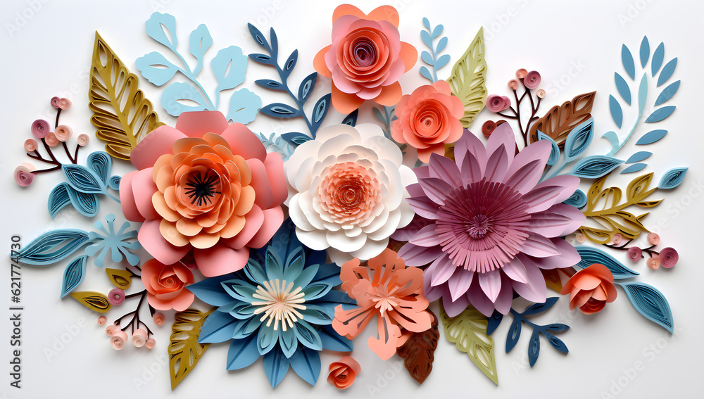 3d paper cut craft collage bouquet of flowers