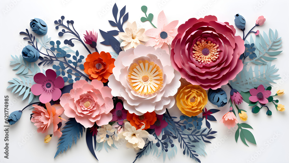 3d paper cut craft collage bouquet of flowers