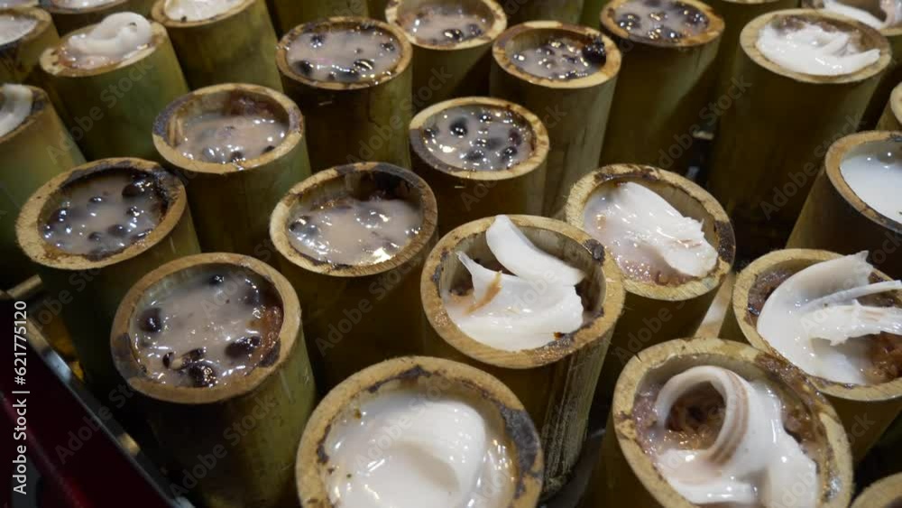 Bamboo desert at street food booth night market for sale recipe cuisine tasty sweet Bamboo desert at street food booth night market for sale recipe cuisine tasty sweet