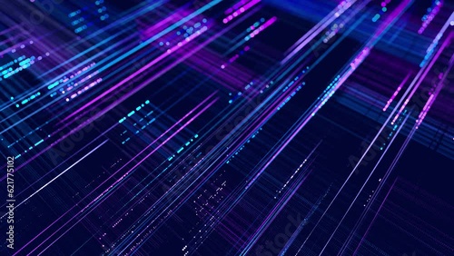 vj loop abstract background. Lines form hologram information blocks, ai construction light grid, info concept lines and nodes. Big data fields. Hi-tech info technology. sci fi theme