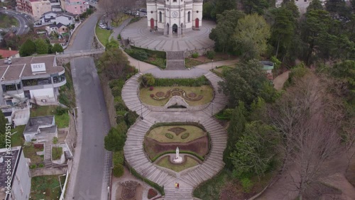 Sameiro Garden at penafiel during a cloudy day, aerial photo
