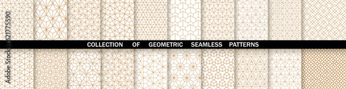 Geometric set of seamless gold and white patterns. Simpless vector graphics