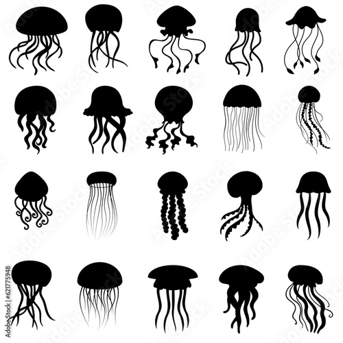 Jellyfish icon vector set. Sea life illustration sign collection. Ocean symbol or logo.