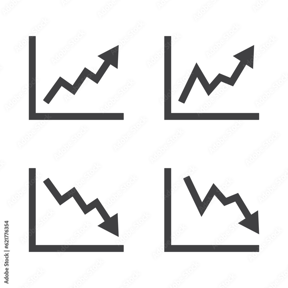 Graph chart going up and down sign arrows flat design vector illustration. Graph chart going up and down sign arrows flat design vector illustration.
