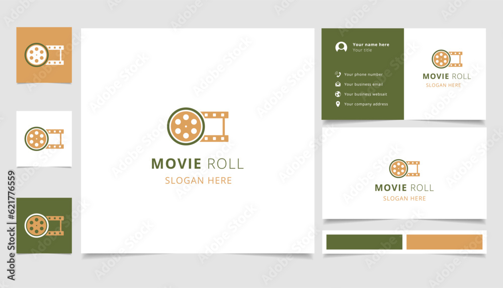 Movie roll logo design with editable slogan. Branding book and business card template.