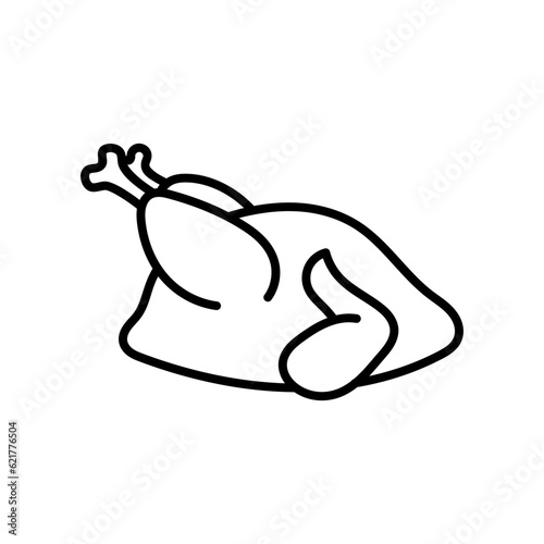 Chicken, Turkey Meat Baked, Grilled Outline Vector Icon Illustration